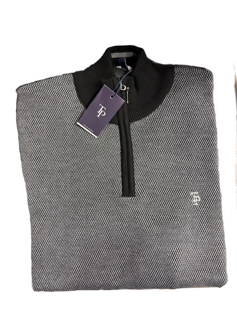 Tom Penn Quarter Zip Sweater Black & Gray