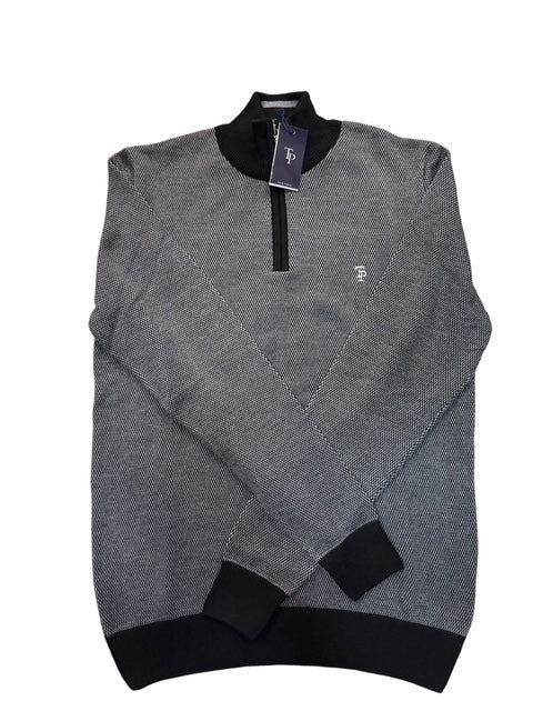 Tom Penn Quarter Zip Sweater Black & Gray