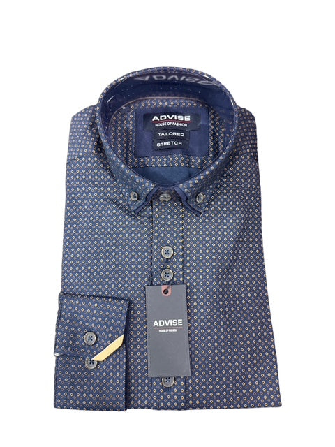 Advise Double Collar Stretch Fit Blue Dots